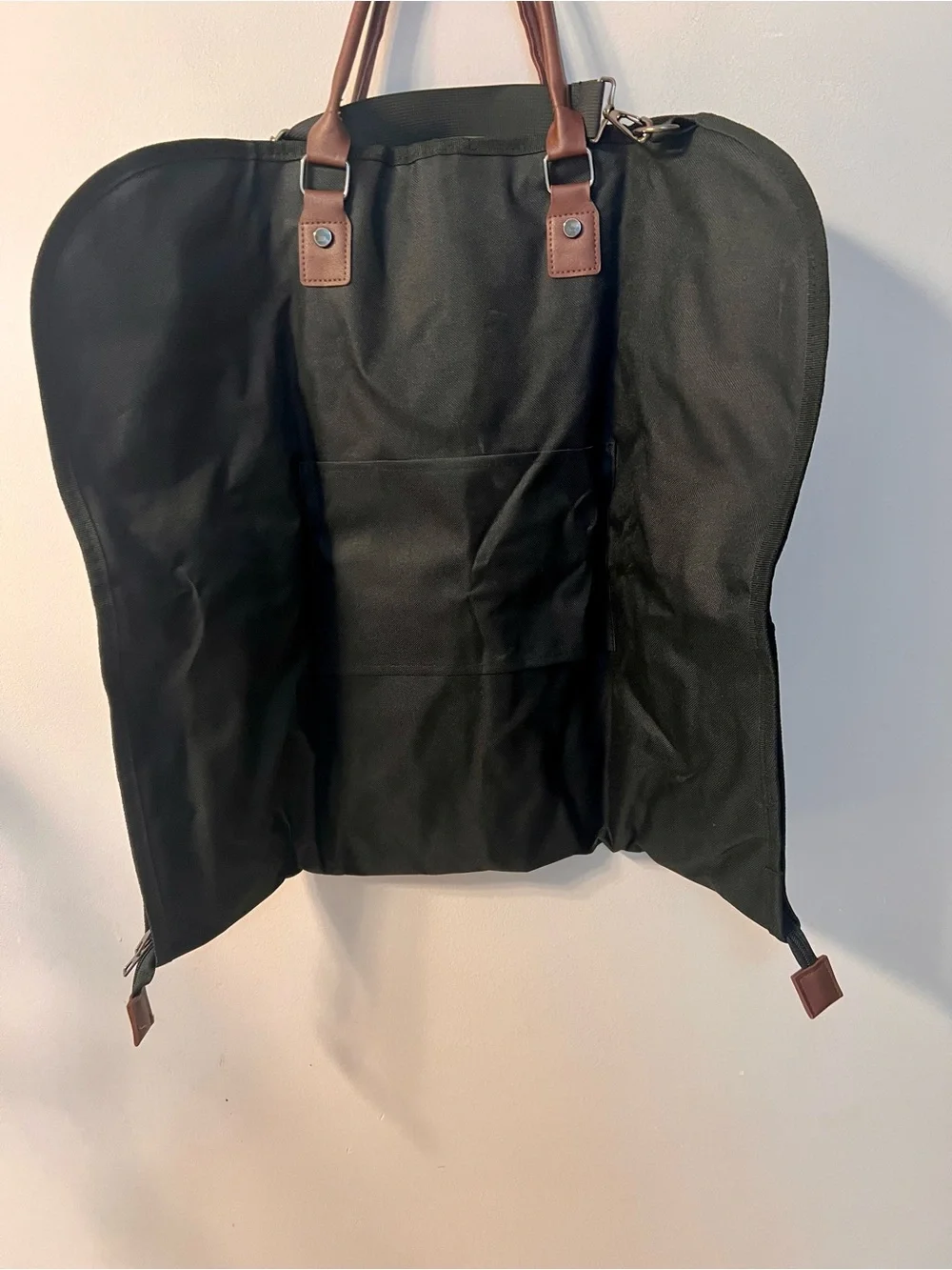 BALEINE Foldable Men’s Garment Bag – Black with Brown Trim